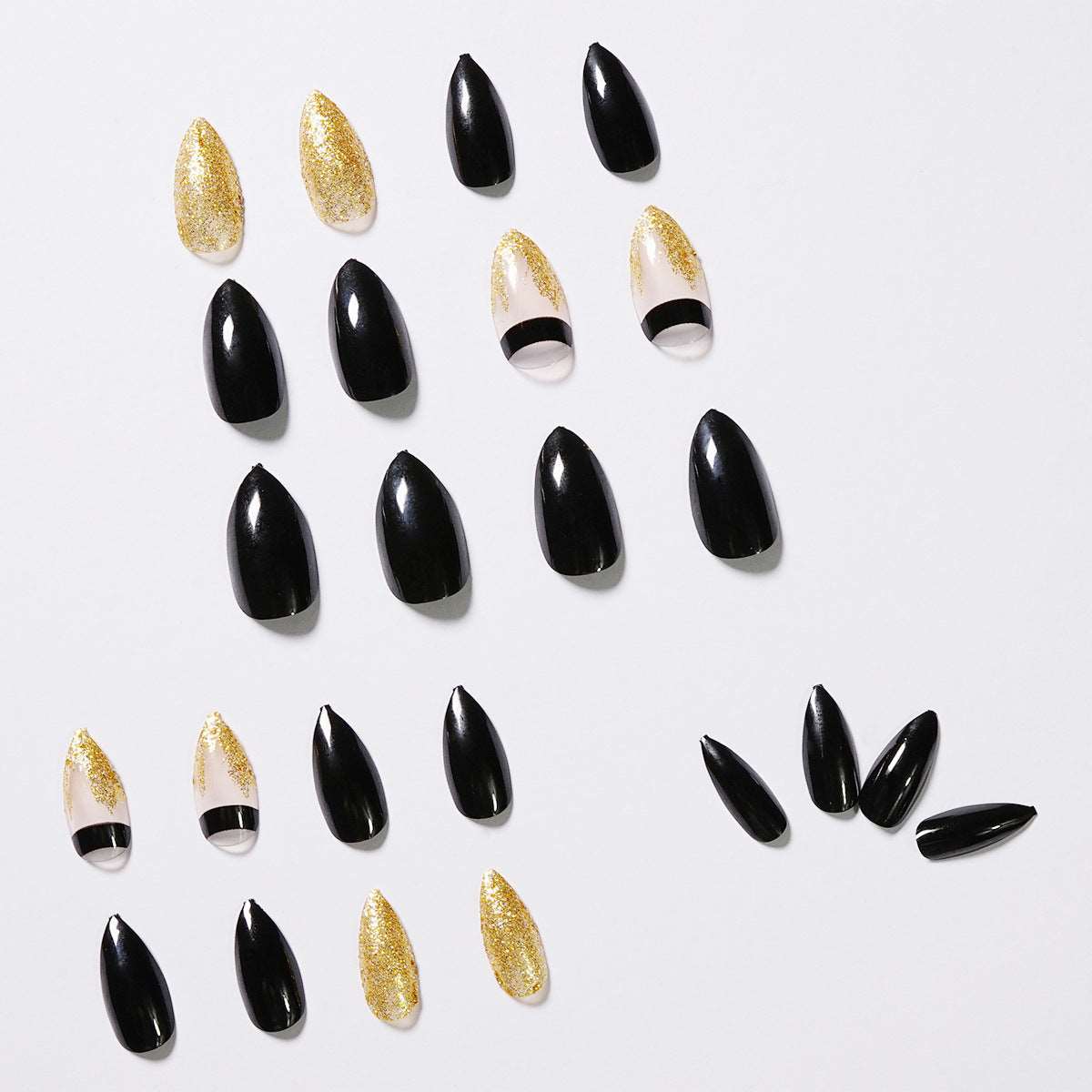 Black Gold Glitter Pointed Wear Nail Art Finished Fake Nails - Mes Faux Ongles