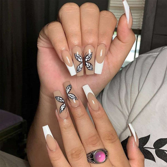 White French Butterfly Fake Nails Press On Nail Nail Stickers Nail Shaped Piece Wear Finished Nail Beauty - Mes Faux Ongles