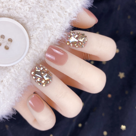 Champagne Gold Full Diamond Manicure Patches Wearing Fake Nails Finished - Mes Faux Ongles