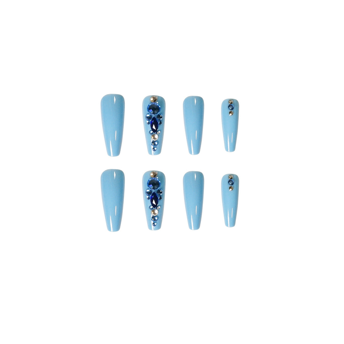Fake Nails Full Diamond Series Wear Dark Blue White - Mes Faux Ongles